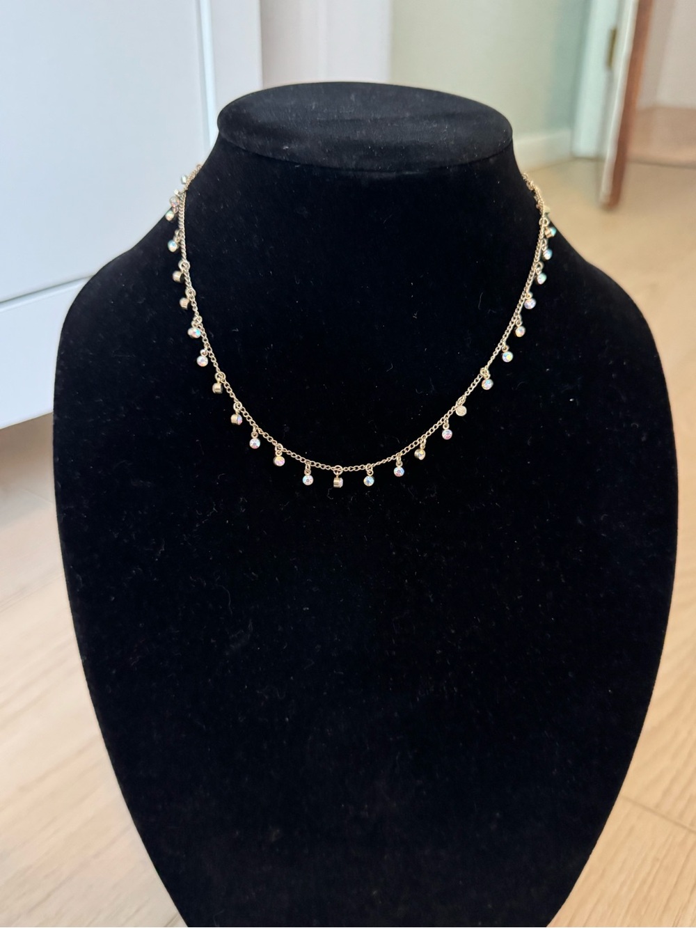 Silver&Gold Dangle Crystal Charm Necklace - Sparkling Accent